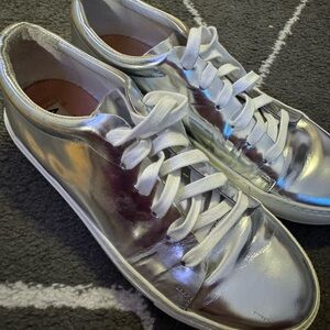 Silver Metallic Sneakers with White Laces